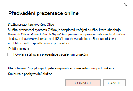 Snímek obrazovky s dialogovým oknem Online prezentace