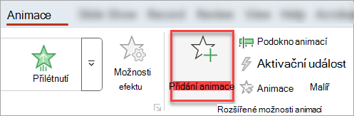 Tlačítko Přidat animaci na kartě Animace