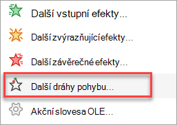 Kde najdete víc drah pohybu než jenom ty v nabídce Přidat animaci.