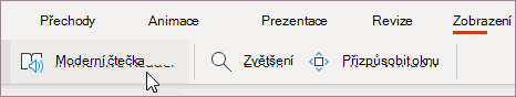 Výběr možnosti Asistivní čtečka v nabídce Zobrazení