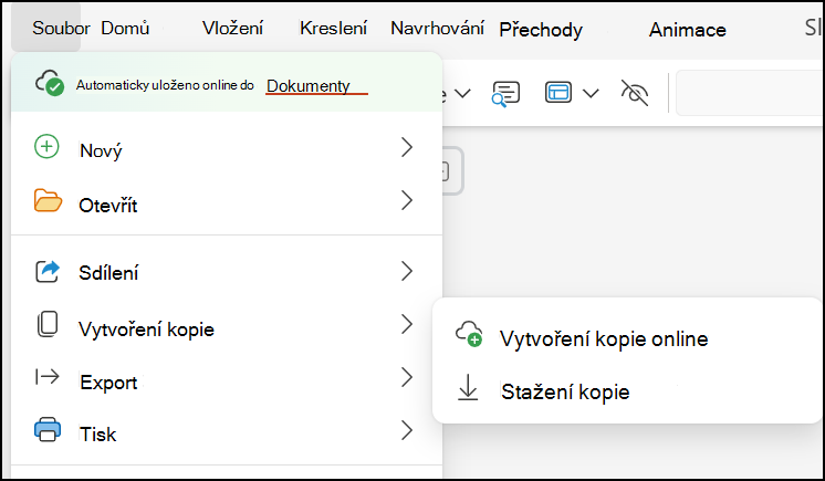 Uložení prezentace do počítače pomocí funkce Stáhnout kopii