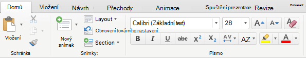 Pro předplatitele Office 365 teď najdete na kartě Domů na pásu karet aplikace PowerPoint pro Mac 2016 tlačítko Barva zvýraznění textu