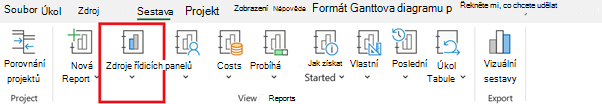 Tlačítko Řídicí panely na kartě Sestava