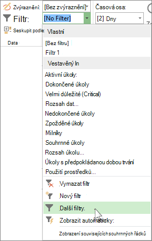 Pás karet Projectu s ukázkou vytvoření vlastního filtru