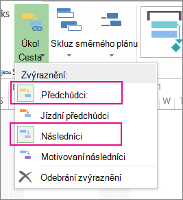Obrázek zvýraznění úkolu s cestami úkolu