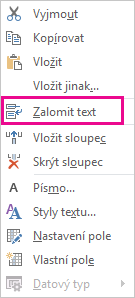 Wrap Text command on the right-click menu