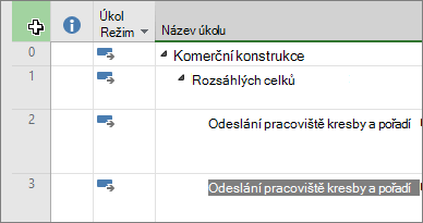 Screenshot showing cursor in top left corner of Project Gantt Chart view