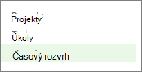 Časový rozvrh na panelu Rychlé spuštění