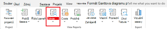 Tlačítko Zdroje na kartě Sestava