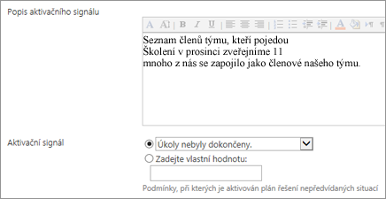 Popis aktivačního signálu a aktivační signál