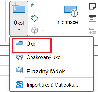Obrázek tlačítka Úkol ve skupině Vložit na kartě Úkol