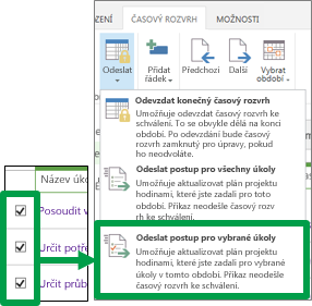 Odeslat postup pro vybrané úkoly