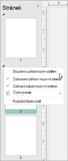 Snímek obrazovky ukazuje vybraný oddíl s kurzorem ukazujícím na možnost Sloučit s předchozím oddílem.