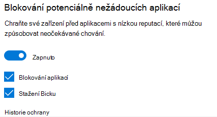 Ovládací prvek blokující potenciálně nežádoucí aplikace ve Windows 10.