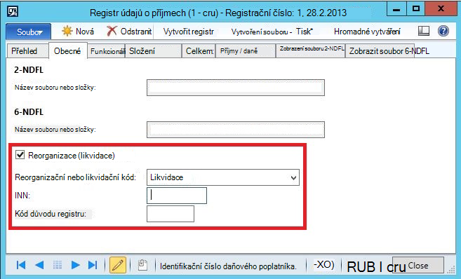 Údaje o reorganizaci společnosti v registru údajů o příjmech