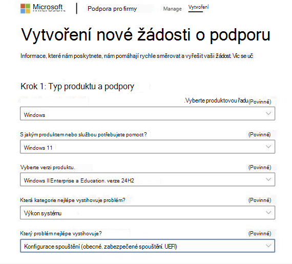 Vytvoření nové žádosti o podporu