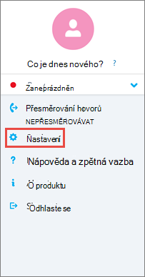 Obrazovka Možnosti v Skype pro firmy pro Android