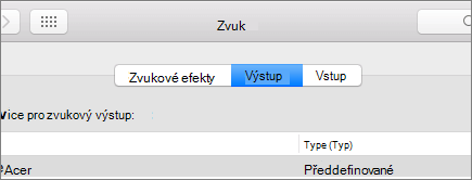 Snímek obrazovky s předvolbami zvuku v macOS s vybraným podoknem Výstup