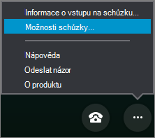 Nabídka dalších možností s vybranou položkou Možnosti schůzky