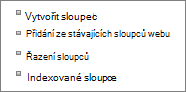 Detail odkazu Přidat existující sloupec na stránce Nastavení