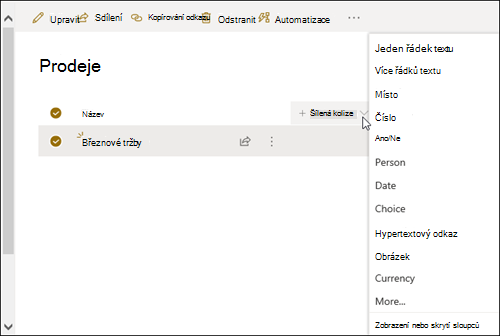 Přidat sloupec metadat