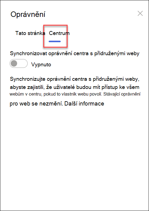snímek obrazovky zapnutím oprávnění synchronizačního centra