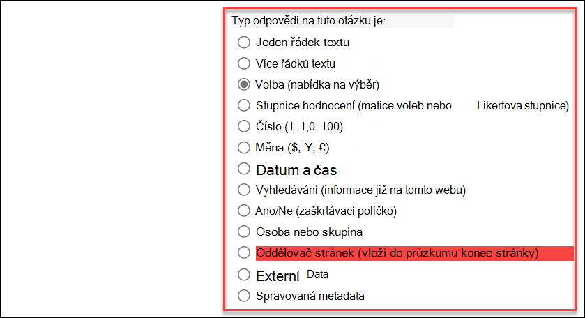 Snímek obrazovky s typem odpovědi
