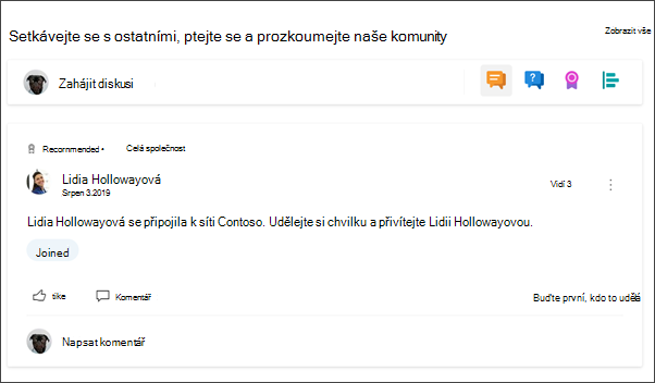 Obrázek webové části Yammer na webu oddělení