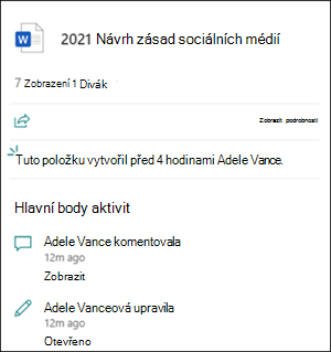 Zvýraznění aktivity souborové karty