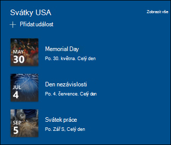 Náhled webové části Události