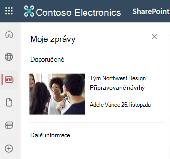 Snímek obrazovky znázorňující oddíl Moje příspěvky na stránce sharepointového webu
