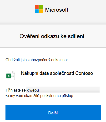 Ověření odkazu pro externí sdílení OneDrivu pro přihlášení.