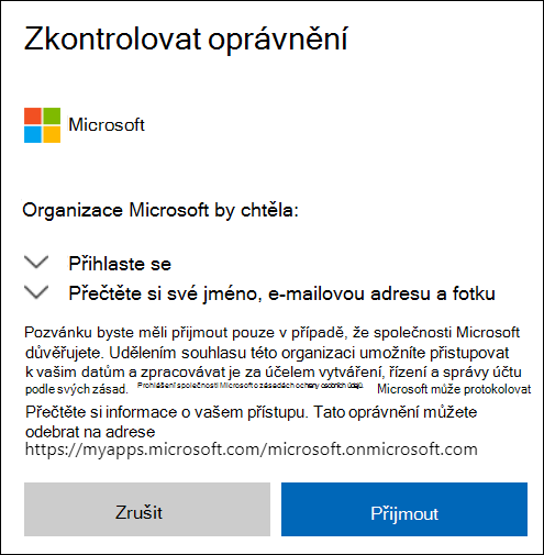 Okno oprávnění k externímu sdílení OneDrivu.