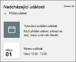 Náhled webové části Události
