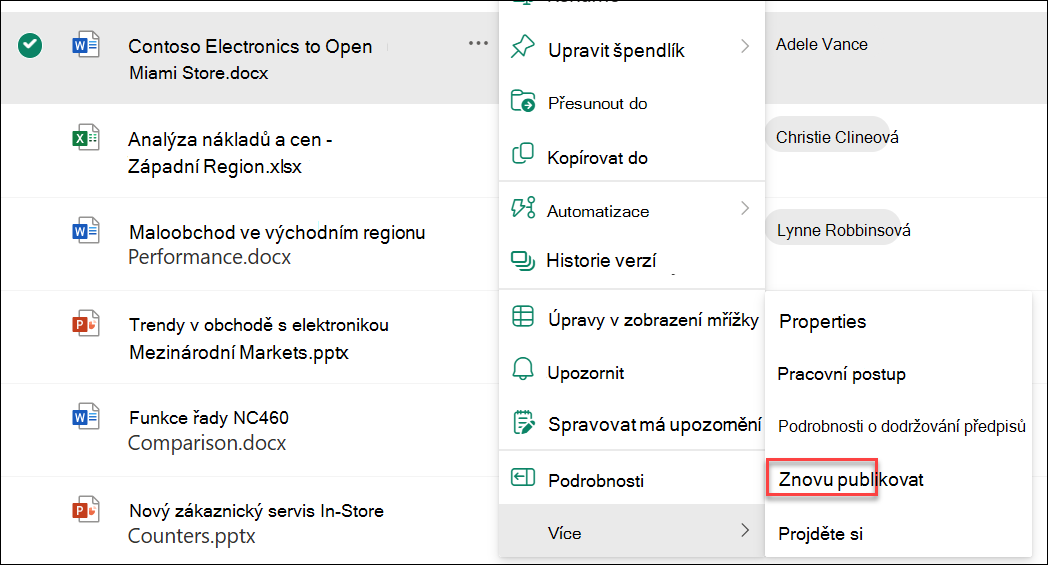 snímek obrazovky s opětovným publikováním hlavní verze