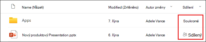 Karta Sdílení v dialogu Sdílet