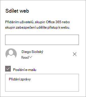 Přidání osoby v podokně Sdílet web