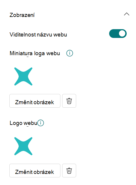 Site header logo settings in Change the look showing logo upload area with size guidance 64x64 to 192x64 pixels