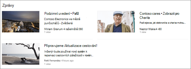 Snímek obrazovky webové části Příspěvky webu služby SharePoint, kde byly filtrovány příspěvky