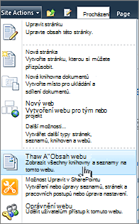 Zobrazení veškerého obsahu webu v nabídce Akce webu