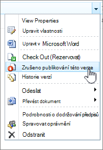 Klikněte na Zrušit publikování této verze