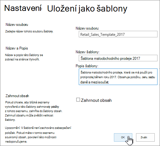 Uložit jako stránku šablony