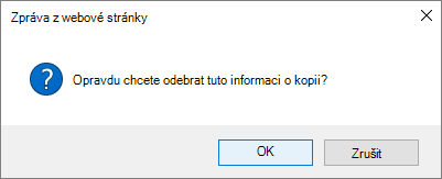 Potvrzovací dialogové okno odebrání odkazu