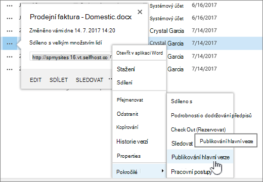 Klikněte na možnost Publikovat hlavní verzi.