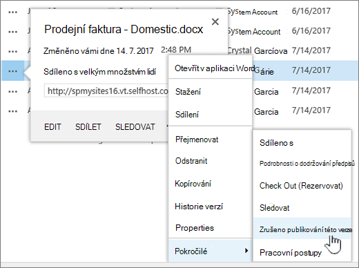 Klikněte na Zrušit publikování této verze