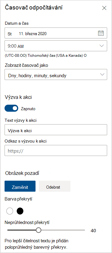 Nastavení časovače odpočítávání
