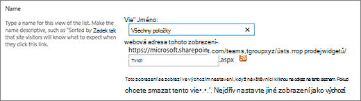 Nastavení názvu a případně i názvu souboru pro zobrazení