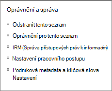 Odkazy na oprávnění seznamu a nastavení správy