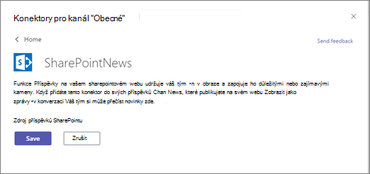 Dialogové okno konektoru Novinky