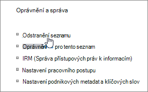 Dialog pro nastavení seznamu se zvýrazněnou položkou Odstranit tento seznam